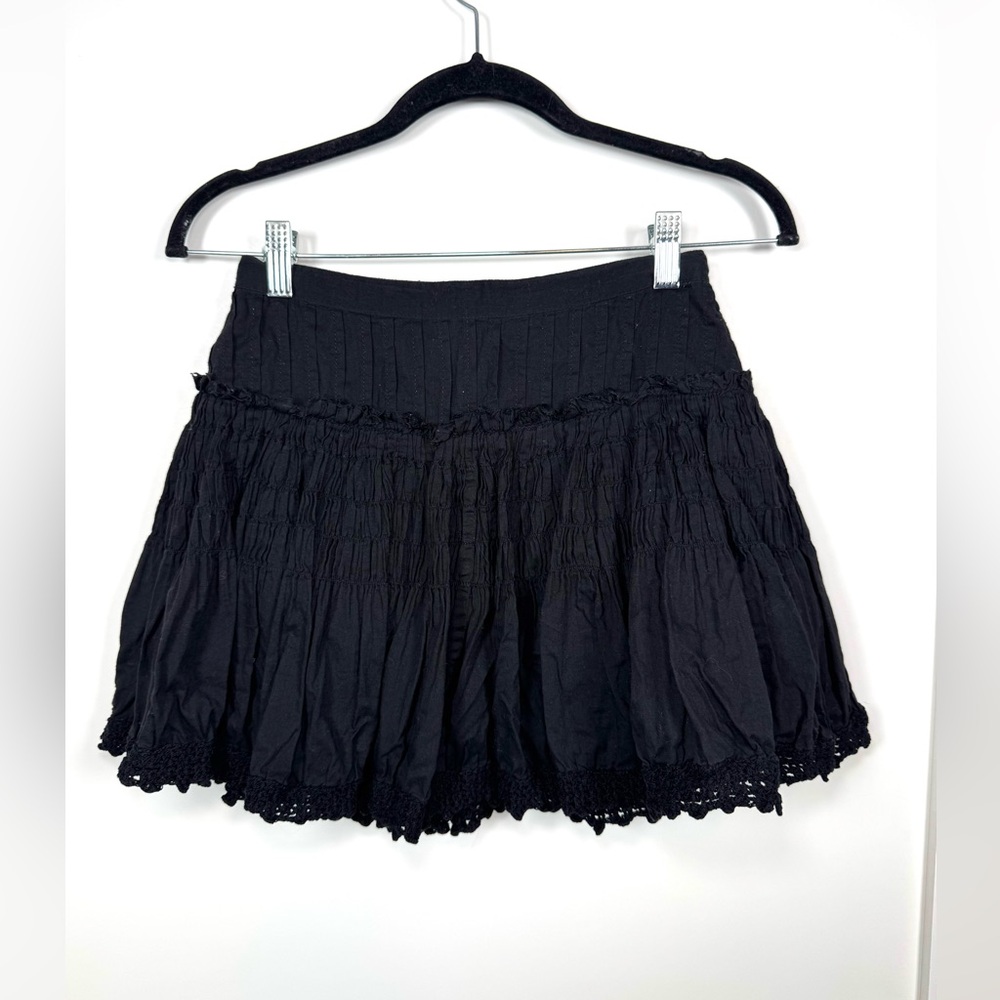 LoveShakeFancy Black Lace Ruffle Tiered Mini Skirt Size 0